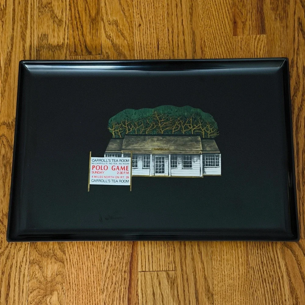Vintage Couroc of Monterey MCM Black CARROLL'S TEA ROOM Tray‎ Charlottesville VA